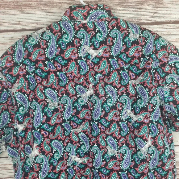 Wrangler 16 1/2 X-Long Tails Vtg Paisley/Horse Print Button Down Western Shirt - Picture 8 of 9